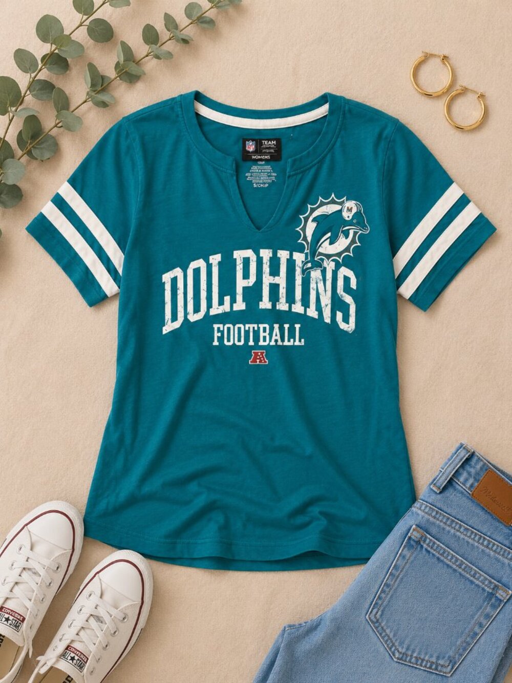 Miami Dolphins NFL Team Apparel Football Graphic Tee | Women's Small | Teal